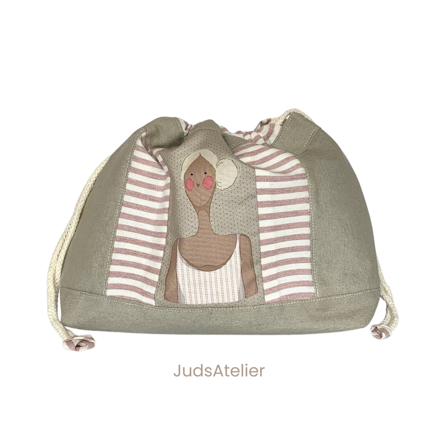 Sewing bag with floral print in ochre tones