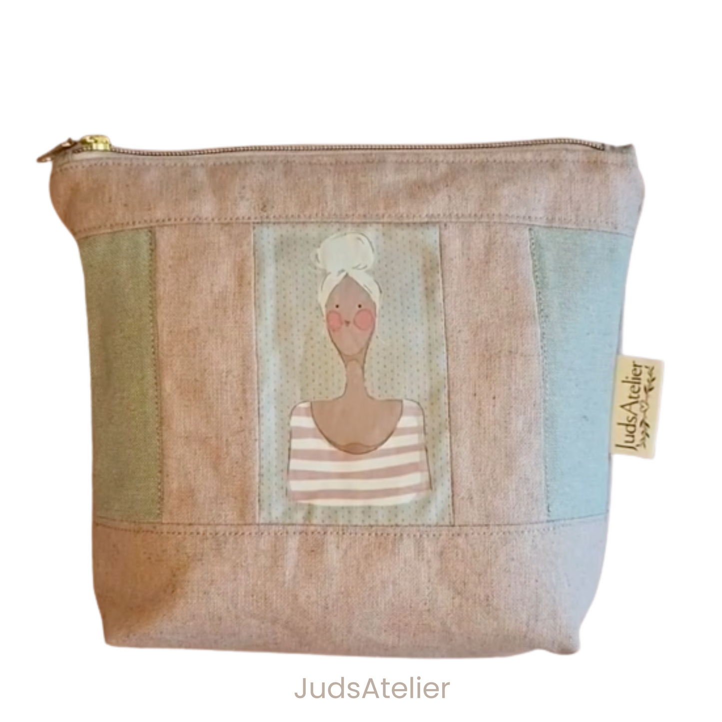 Sewing bag with floral print in ochre tones